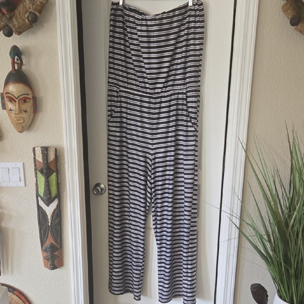 Tacera Black and White Striped Jumpsuit